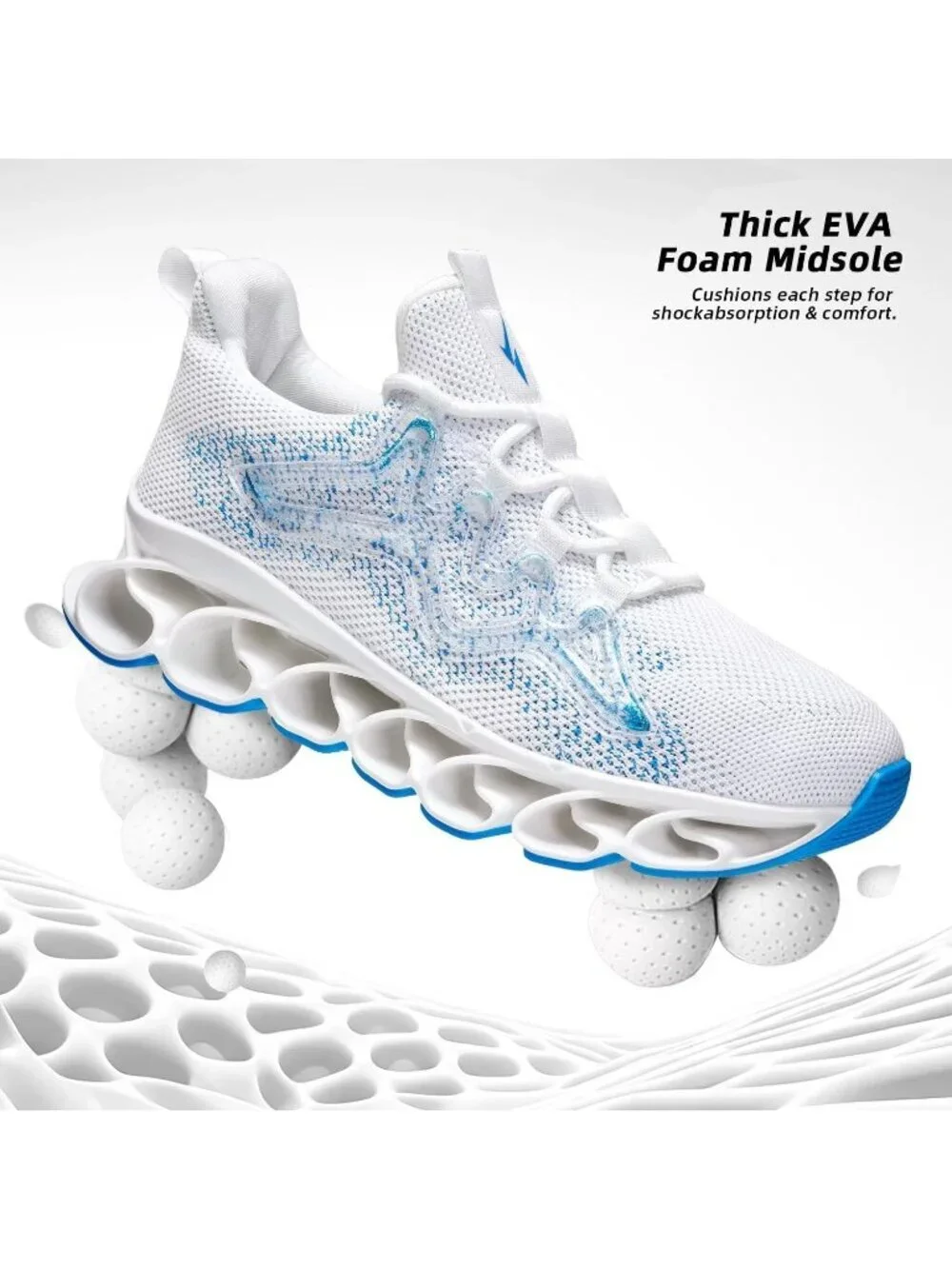 Men's White Blue Slip on Walking Running Shoes Blade Tennis Fashion Sneakers